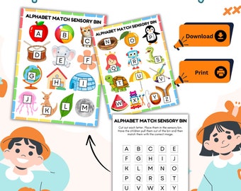 Alphabet Sensory Bin Cards, Alphabet Matching Activity, Learning Toddler Activities, Alphabet Match Printable, Preschool Sensory Activities