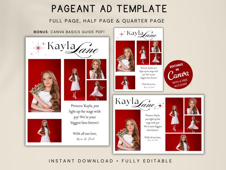 Countdown Pageant Layout Editable Pageant Ad Template, Full Half Quarter Page Tribute Layout ...