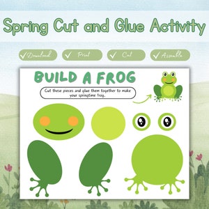 Spring Cut & Glue Activity, Build a Frog Printable for Kids, Preschool Activities, Fine Motor Skills Activity, Scissor Skills Kids Printable