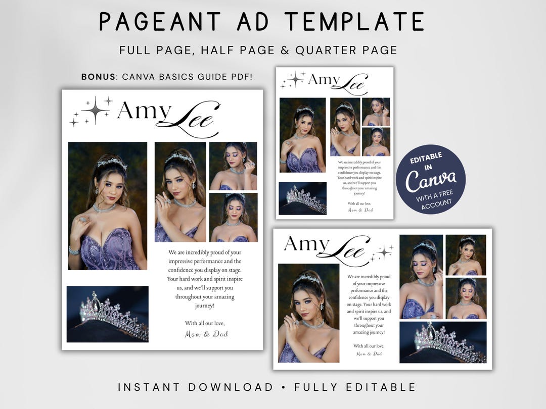 Pageant Ad Template, Editable Pageant Tribute Ad, Full Page Half Page ...
