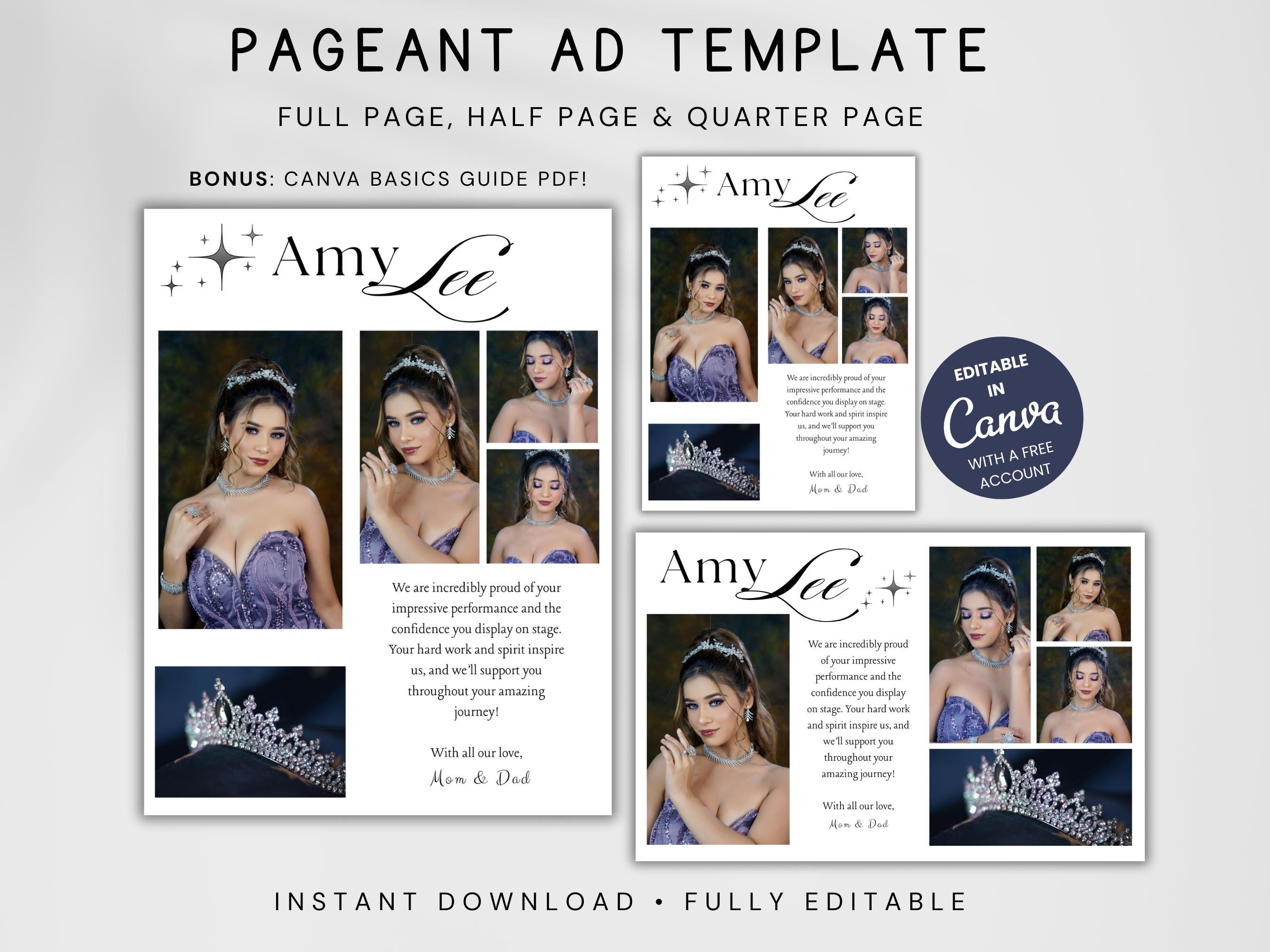 Template For Pageant Introduction Pageant Ad Template, Editable Pageant Tribute Ad, Full Page Half Page ...