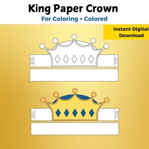 King Paper Crown Template, King Coloring Craft, Printable Kids Craft, Birthday Party Printable, King Party Crown King Costume Royal Headband