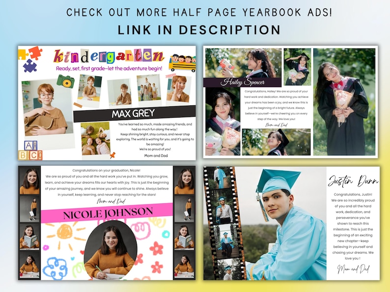 Elementary Yearbook Ad Half Page Template, Editable School Memory ...