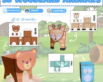 3D-Waldtier-Bastelarbeiten, Waldtier-Papierhandwerk zum Ausdrucken, Waldgeburtstagsfeier für Kinder zum Ausschneiden und Kleben, Bauen eines Waldtiers