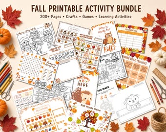 Fall Printable Activity Bundle, 200+ Pages Crafts, Autumn Games, Worksheets (Digital Download)