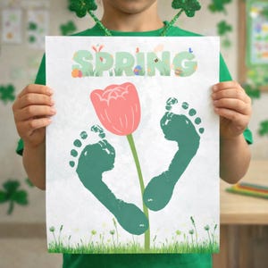 Spring Footprint Art Craft, Memory Baby Art Keepsakes, Preschool Daycare Kids Toddler Craft Activities, Spring Craft Printable, Hello Spring