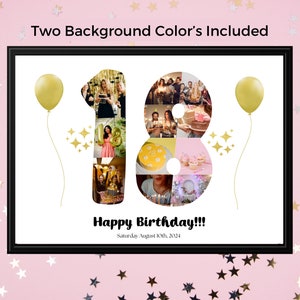 18th Birthday Number Photo Collage Template, Customizable 18th Birthday Photo Collage DIY Photo Collage Poster, Photo Collage Board Eighteen