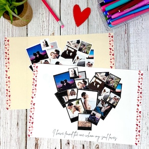 Love Photo Collage Template, Heart Shape Personalized Valentine&#39;s Day Couple Gift, Anniversary Wedding Gift, DIY Canva Template, Love Poster