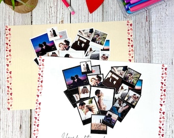 Plantilla de collage de fotos en forma de corazón, regalo de aniversario personalizado (plantilla de Canva para crear tú mismo)