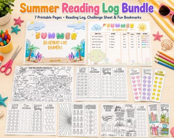 Paquete de registro de lectura de verano, reto de lectura imprimible, marcapáginas de verano para niños, actividad de verano para educación en casa, seguimiento del club de lectura