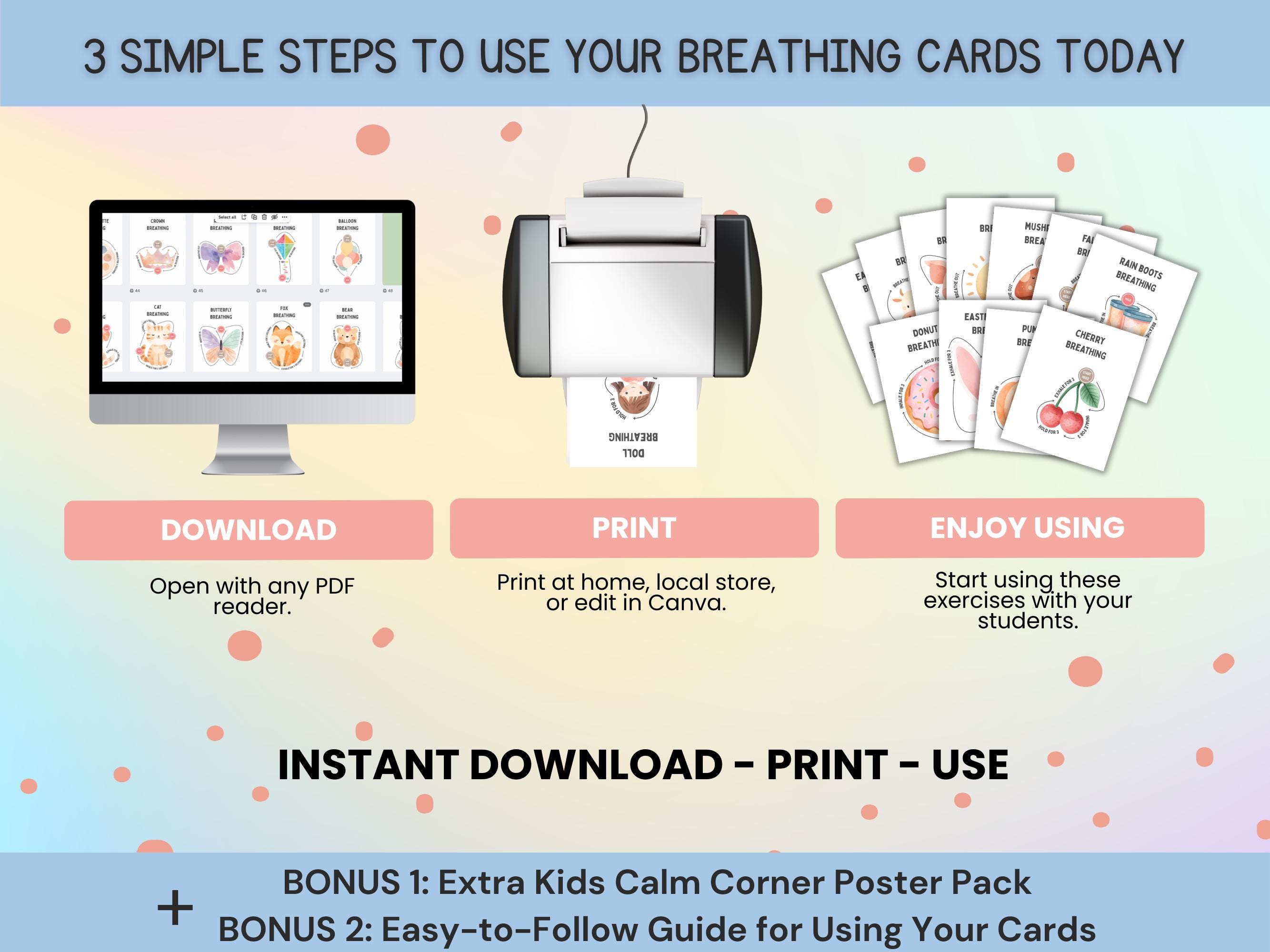 Editable Printable Calm Down Cards for Kids, Breathing Exercises ...