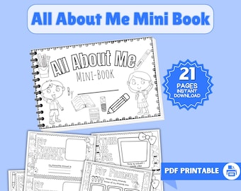 All About Me Mini Booklet, Printable Back to School Mini Book, Back to School Activity, Get to Know You Booklet Kids Preschool Coloring Book