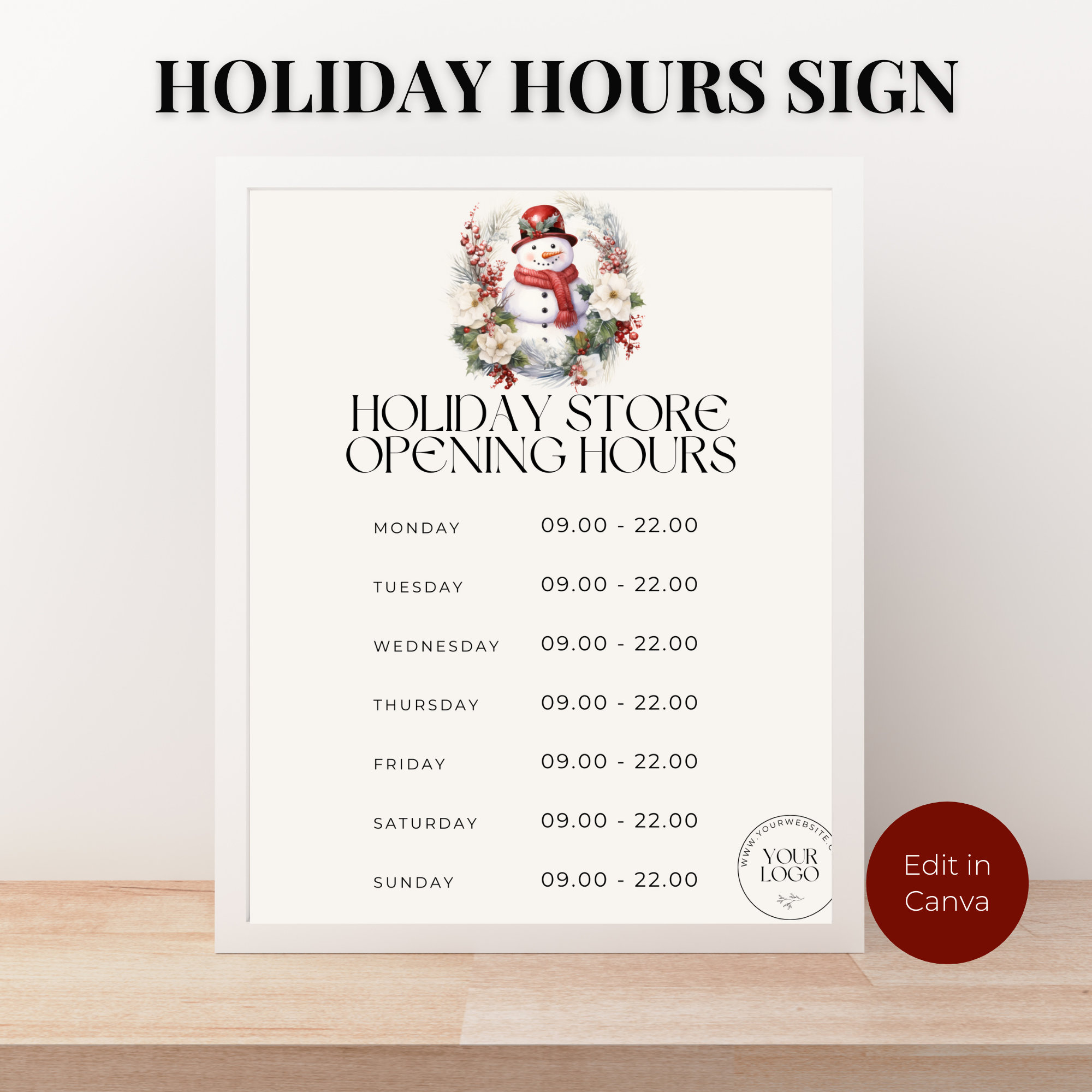 Holiday Hours Sign, Holiday Operating Times, Editable Small Business Holiday Hours Sign, Holiday Operating Times, Editable Small Business