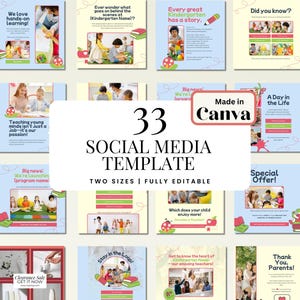 Kindergarten Social Media Templates, Preschool Social Media, Teacher Marketing Kit, Teacher Social Media Canva Templates, School Marketing