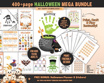 Ultimat Halloween-utskrivbart paket, pyssel och aktiviteter, skattjakt, gåtor i Escape Room och partyspel för barn, tonåringar och klassrum