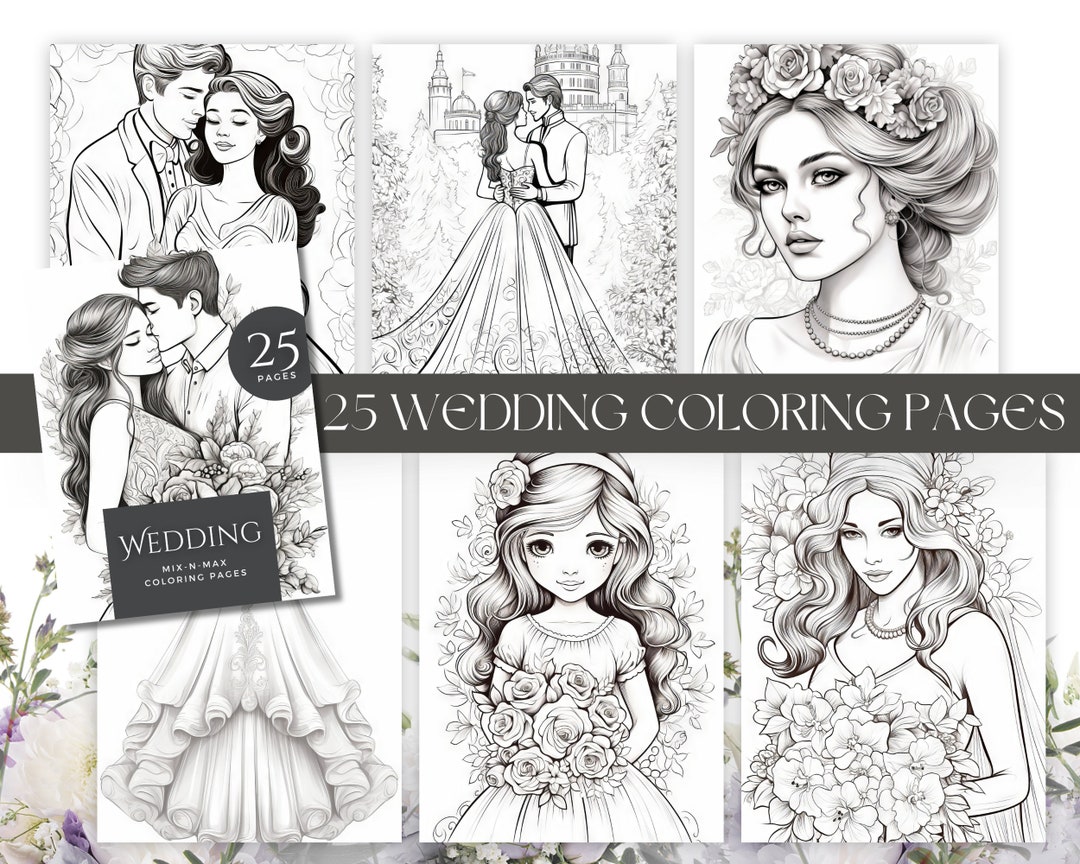 Adult Wedding Coloring Pages, Bridal Shower Gift, Wedding Printable ...