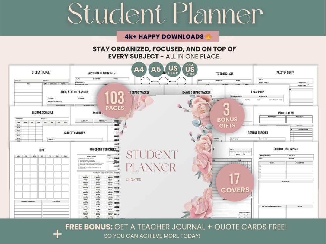 Printable and Editable Student Planner Bundle for College & High School ...