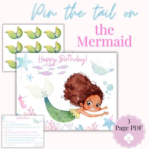 Mermaid Pin The Tail Game, Mermaid Party Game, Under The Sea Pin The Fin Splish Splash Ocean Mermaid Birthday Activity School Activity Game