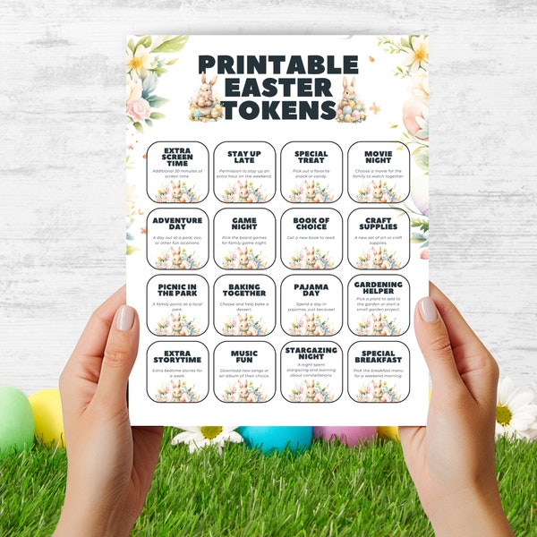 Easter Printable Tokens, Easter Party Games, Easter Egg Prizes, Printable Treat Bag Coupons, Kids Chore tokens Easter Kids Easter Activities