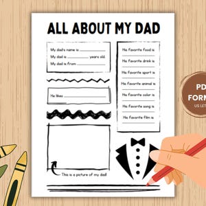 Alles über meinen Vater zum Ausdrucken, Vatertagsfragebogen, Geburtstagsgeschenk für Vater von Kindern, Vatertagsgeschenk, Füllen Sie die leere Vatertagskarte aus