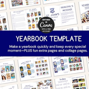 Editable 2026 Elementary Yearbook Template – Printable School Memory Book
