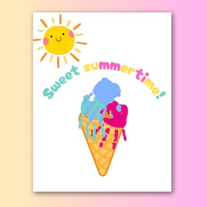 Summer Ice Cream Handprint Art, Summer Handprint Craft Printable, Food Craft, Toddler Keepsake, Daycare Preschool Activity, Ice Cream Craft