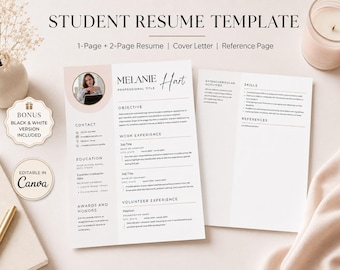 High School Student Resume Template, College Admissions, 1 Page Cv +2 page Resume, Cv with photo, Resume with Cover Letter, Resume for Teens