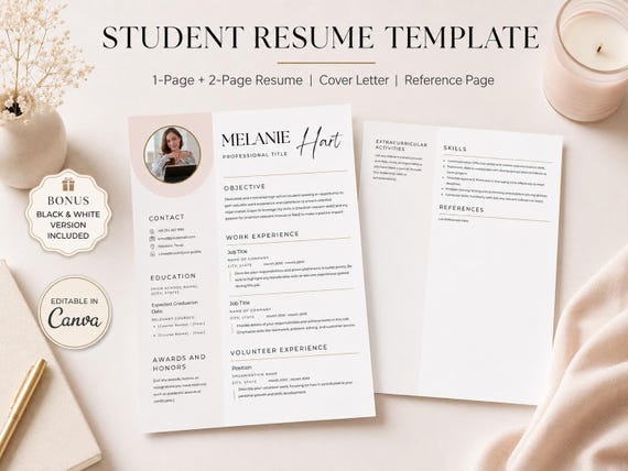 High School Student Resume Template, College Admissions, 1 Page Cv +2 page Resume, Cv with photo, Resume with Cover Letter, Resume for Teens