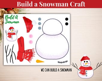 Manualidad de muñeco de nieve imprimible, actividad infantil de invierno, proyecto para construir un muñeco de nieve, arte festivo para preescolar, página divertida para colorear de invierno