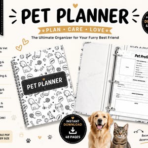 Pet Care Planner, Pet Binder, Pet Health Record, Pet Medical Planner, Pet Checklists, Pet Care Journal, Pet Health Records, Pet Sitter Notes