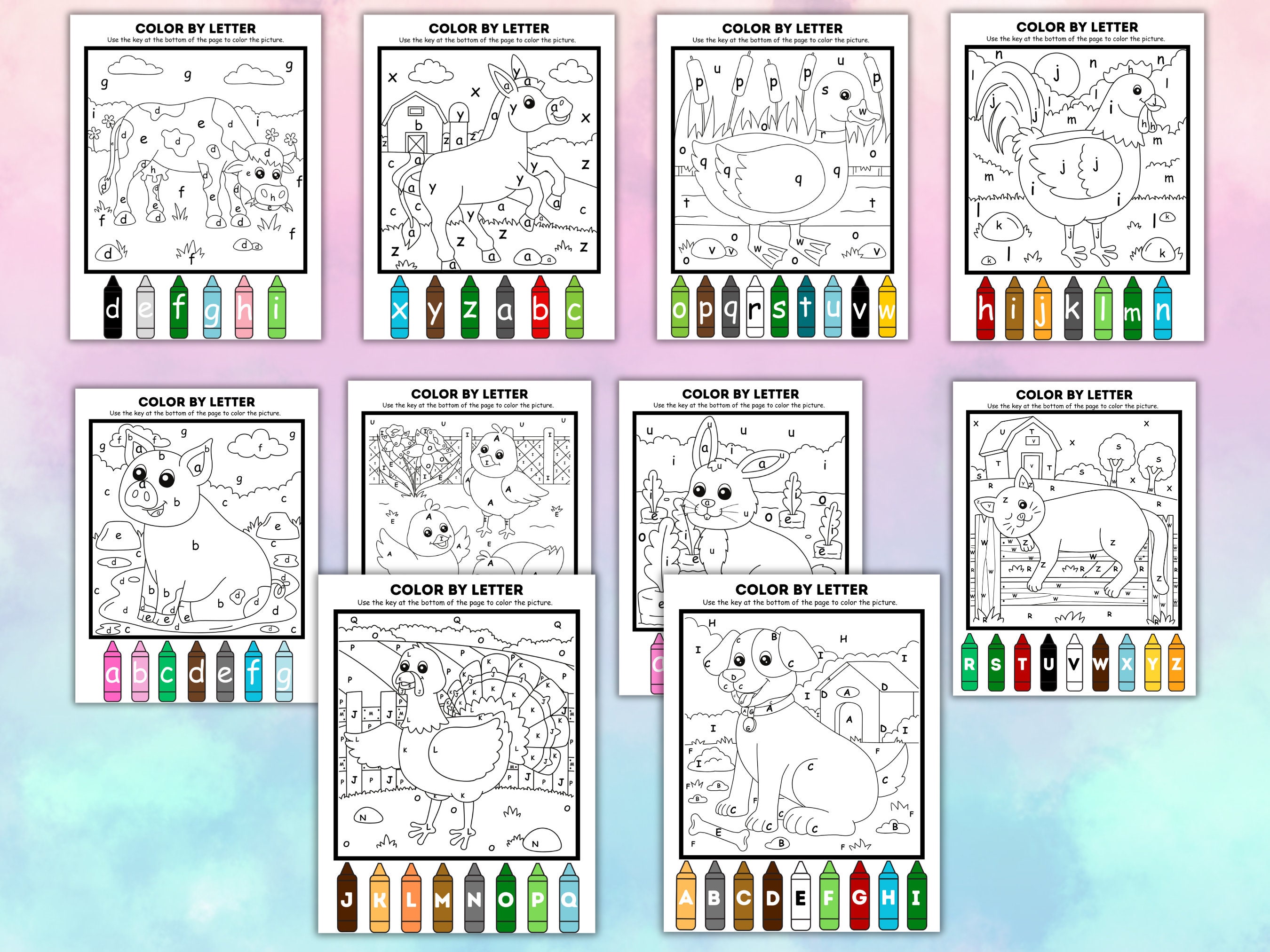 Color by Letter Activity Pack, Animal Coloring Pages, Kids Printable ...