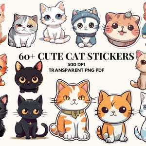 süße Katze digitale Aufkleber bündeln, Kawaai Katze druckbare Aufkleber Kitty Katze Haustier Illustrationen Planer Aufkleber Katze Clipart kommerzielle Nutzung