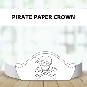 Pirate Hat Paper Crown Template, Printable Paper Crown, Pirate Coloring, Pirate Party Headband, Pirate Costume, Birthday Crown, Pirate Craft