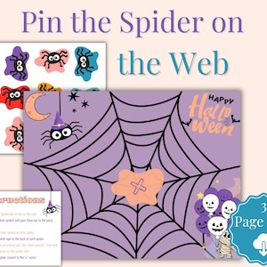 Épingle l&#39;araignée sur le Web, jeu de fête d&#39;Halloween à imprimer pour les enfants, jeu d&#39;anniversaire effrayant Halloween, jeu d&#39;Halloween pour la salle de classe, jeu d&#39;araignée