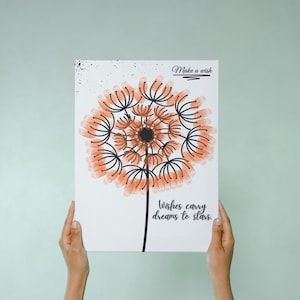 Fingerprint Dandelion Art Craft, Wishes Handprint Craft, Keepsake DIY Craft Kids Thumbprint Art, Preschool Printable Fingerprint Art Craft
