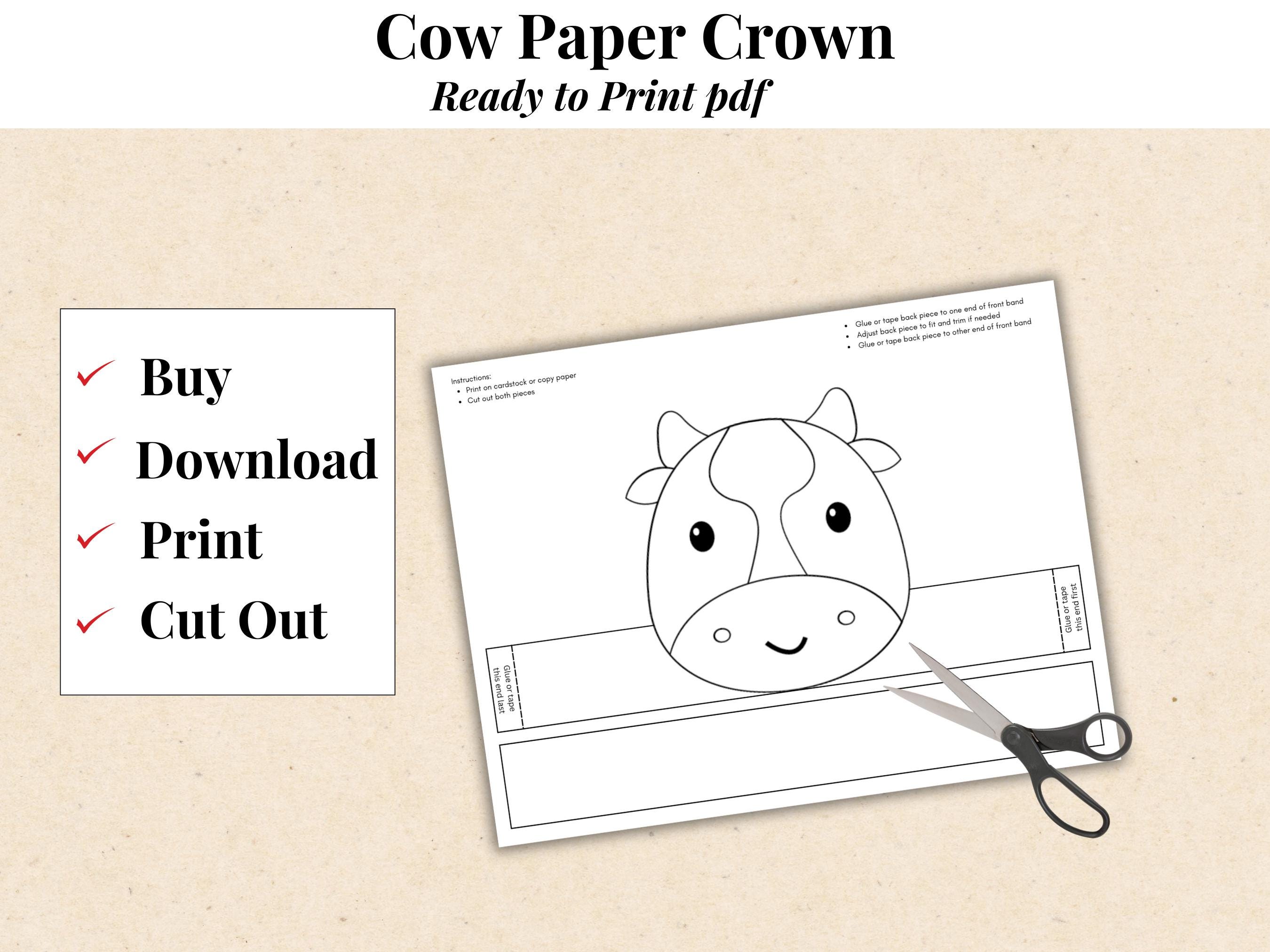 Cow Paper Hat Crown Craft, Cow Coloring Craft Paper Crown Template ...