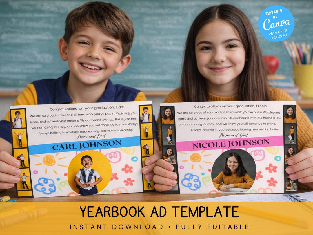 Elementary Yearbook Ad Half Page Template, Editable School Memory ...