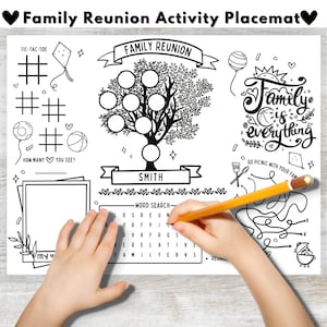 Family Reunion Editable Activity Placemat, Coloring Page Craft for Kids, Family Reunion Activity Printable Family Activity Sheet Family Name