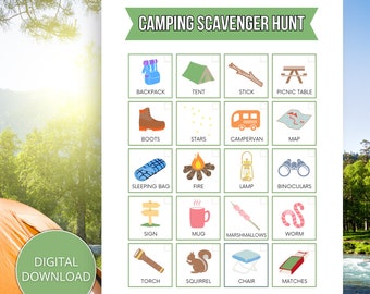 Camping Scavenger Hunt Game, Outdoor Treasure Hunt Printable, Kids Party Game, Family Camp Game, Preschool Outdoor Summer Camp Activity Game