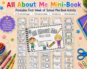 All About Me Mini Booklet, Printable Back to School Mini Book, Back to School Activity, Get to Know You Booklet Kids Preschool Coloring Book