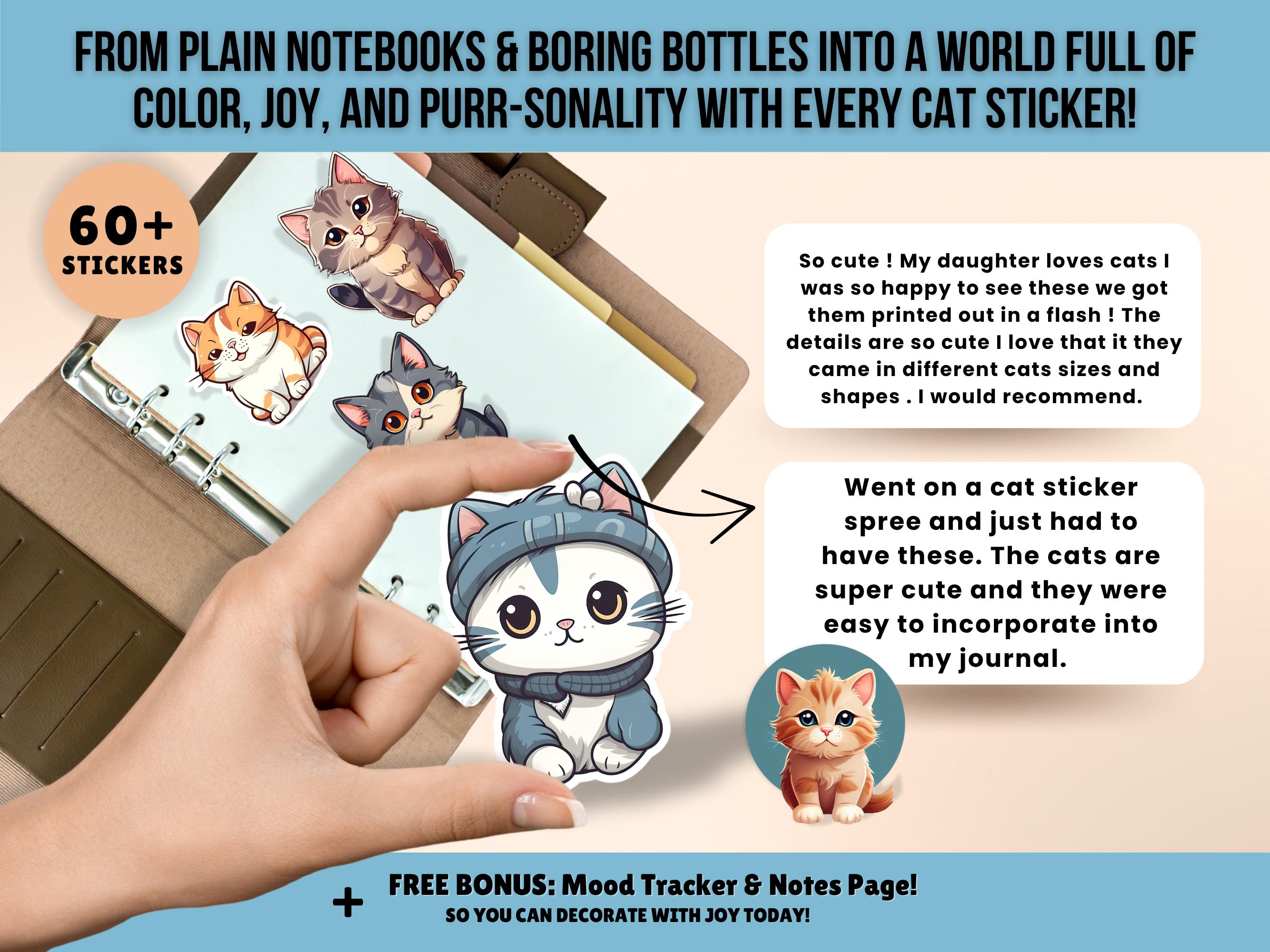 Cute Cat Digital Stickers Bundle - Kawaii Cat Printable Stickers, Kitty ...