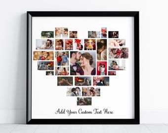 Heart Shape Photo Collage, Boyfriend Girlfriend Valentines Day Gift, Wedding Anniversary Gift Engagement Gift DIY Canva Template Love Poster
