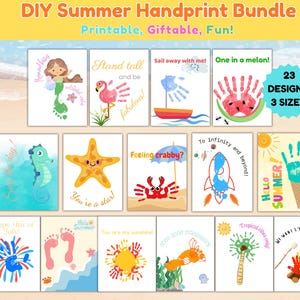 Summer Handprint & Footprint Craft Bundle, Printable Summer Kids Crafts, Preschool Handprint Keepsake, Daycare Activity, Toddler Art Project