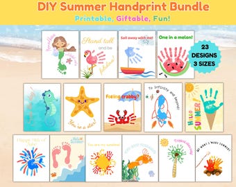 Summer Handprint & Footprint Craft Bundle, Printable Summer Kids Crafts, Preschool Handprint Keepsake, Daycare Activity, Toddler Art Project