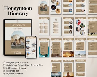 Custom Honeymoon Itinerary Template, Editable Canva template, Honeymoon Trip Planner, Romantic Getaway Itinerary, Digital Travel Itinerary