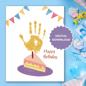 Printable Happy Birthday Handprint Art, Custom Birthday Gift, Baby Memory Handprint Keepsake, Handprint Craft for Mom, Grandma, Nana, Grammy
