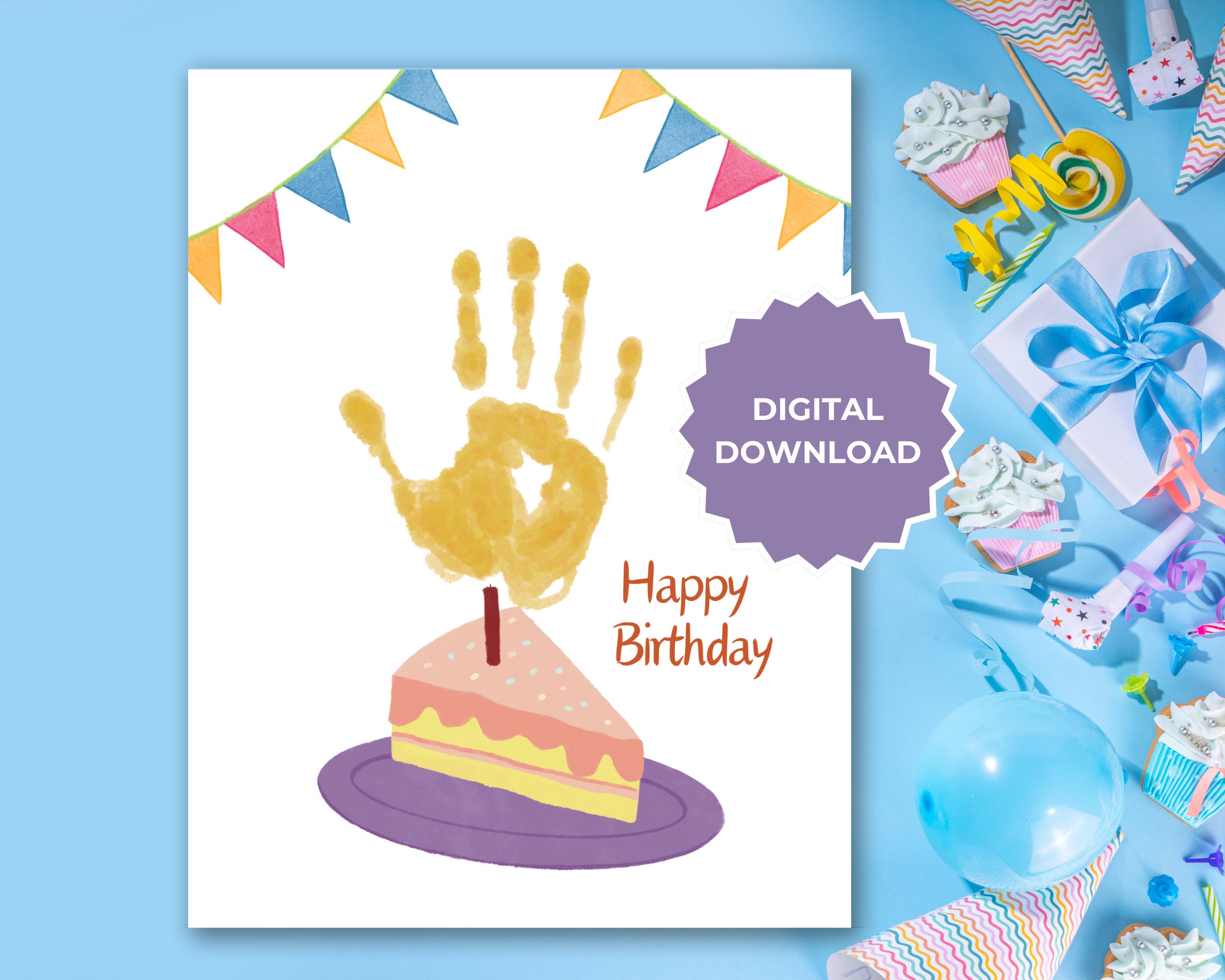 Printable Happy Birthday Handprint Art, Custom Birthday Gift, Baby