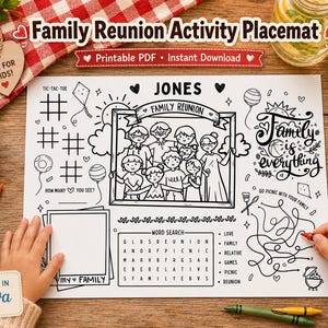 Family Reunion Editable Activity Placemat, Coloring Page Craft for Kids, Family Reunion Activity Printable Family Activity Sheet Family Name