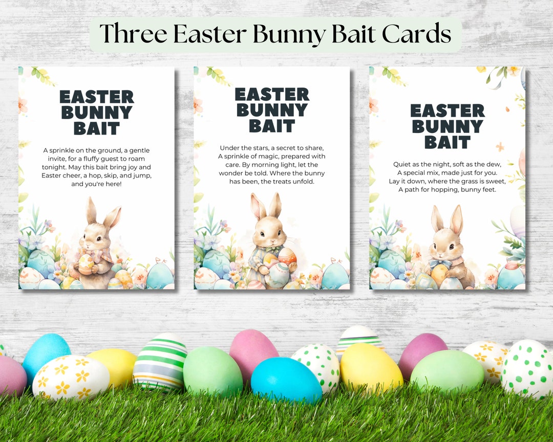 Easter Bunny Bait Cards Printable, Set of 3 Bunny Bait Cards, Bunny ...