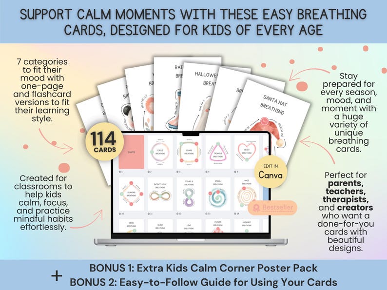 Editable Printable Calm Down Cards for Kids, Breathing Exercises ...